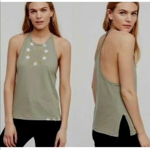 Free People Olive Tank Top with Star Design